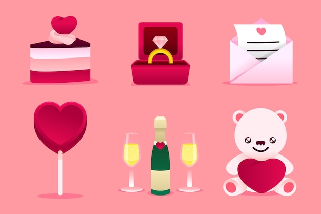 Free vector flat design valentines day element collection