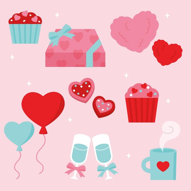 Flat design valentines day element collection