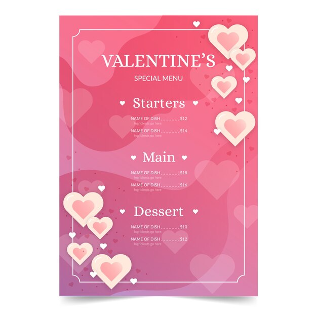 Flat design valentines day menu template