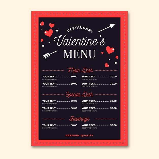 Flat design valentines day menu template