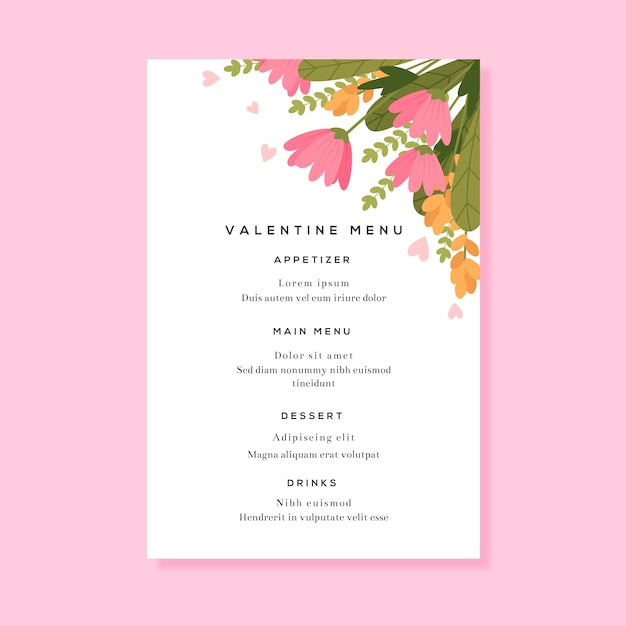 Flat design valentines day menu template