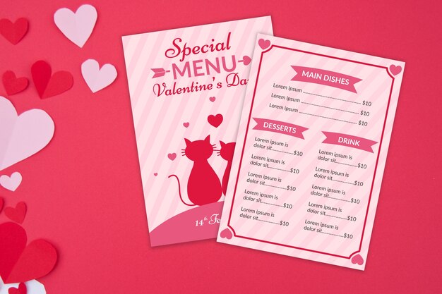 Modello di menu design piatto di san valentino