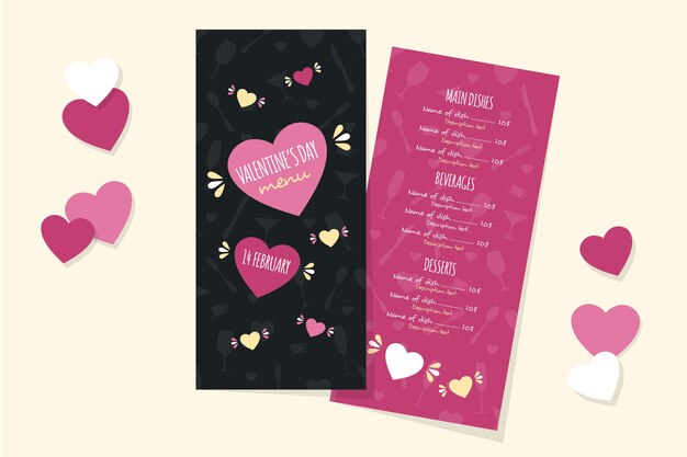 Flat design valentines day menu template