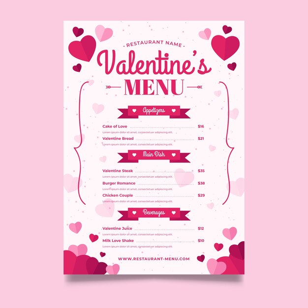 Flat design valentines day menu template