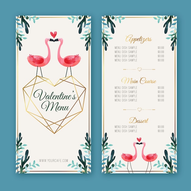 Modello di menu design piatto di san valentino