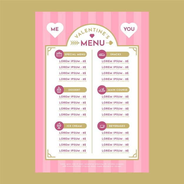 フラットなデザインのバレンタインの日メニューテンプレート