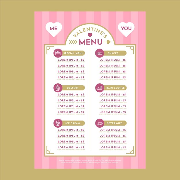 Flat design valentines day menu template