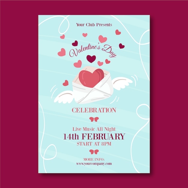 Flat design valentines day party poster template