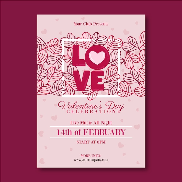 Flat design valentines day party poster template