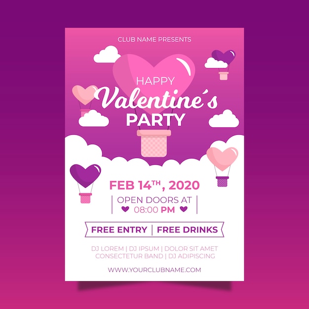 Flat design valentines day party poster template