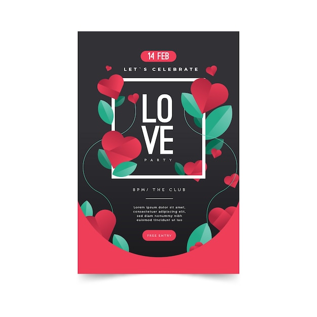 Free vector flat design valentines day party poster template