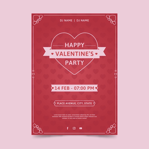Free vector flat design valentines day party poster template