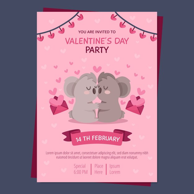 Flat design valentines day party poster template
