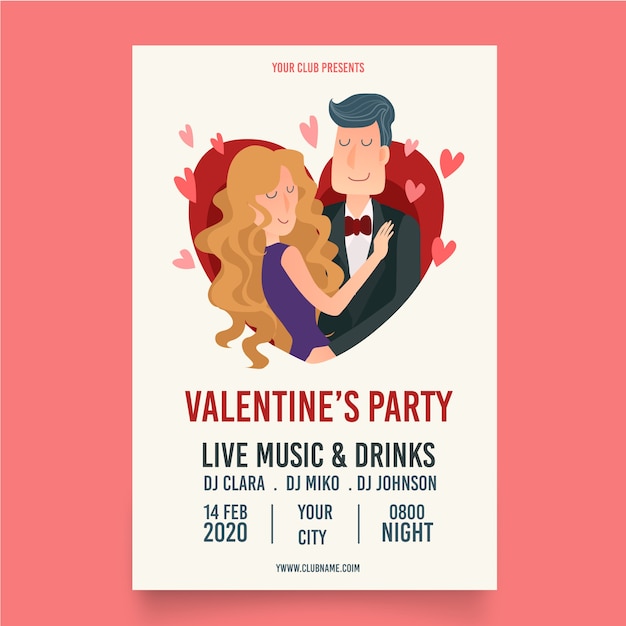 Flat design valentines day party poster template