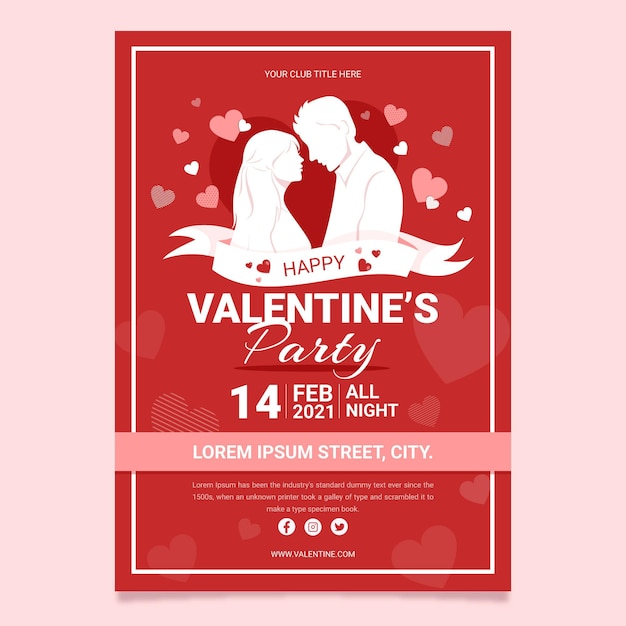 Flat design valentines day party poster template