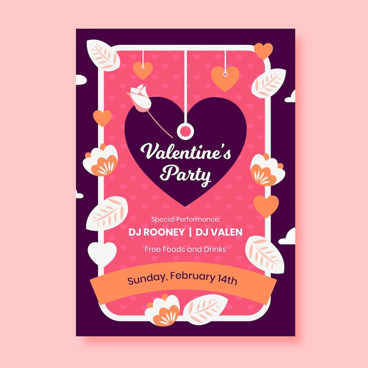 Free Vector flat design valentines day party poster template