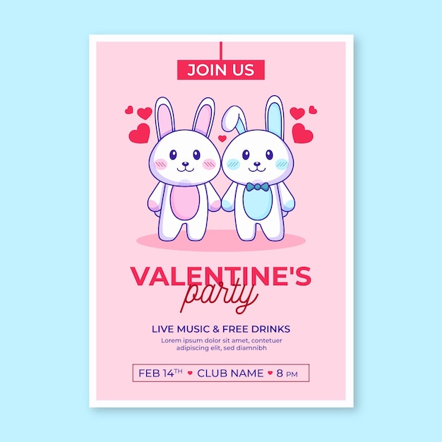 Flat design valentines day party poster template