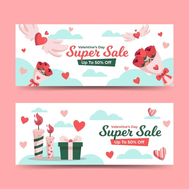 Modello di banner di vendita di san valentino design piatto