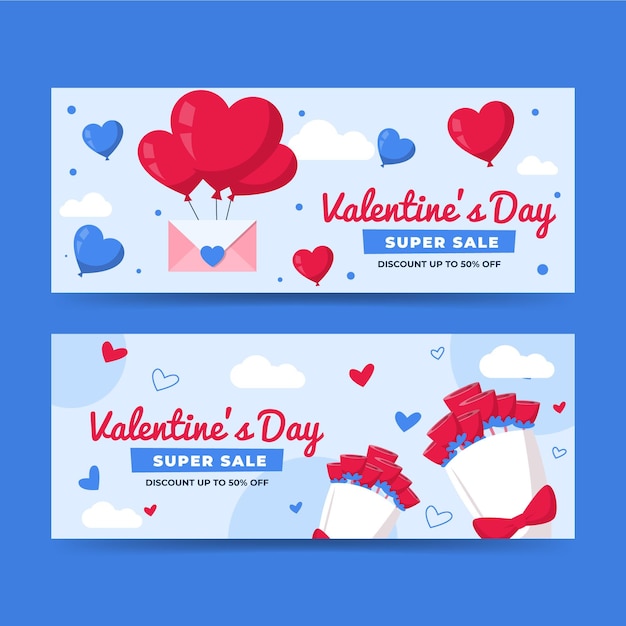 Modello di banner di vendita di san valentino design piatto