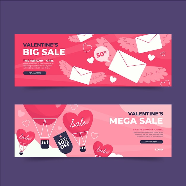 Modello di banner di vendita di san valentino design piatto