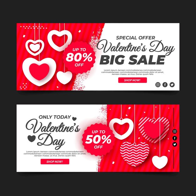 Flat design valentines day sale banners template