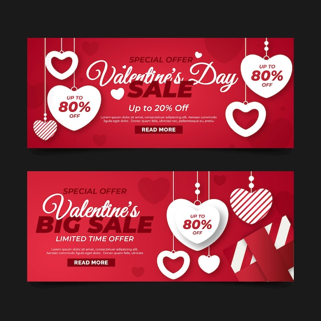Modello di banner di vendita di san valentino design piatto