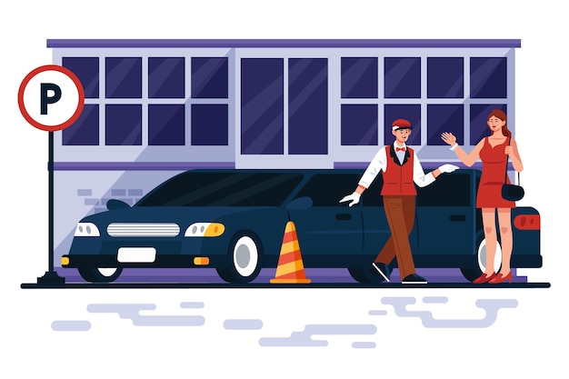 Flat design valet parking illustration