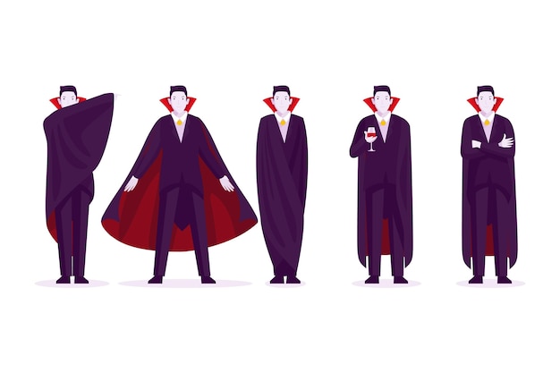 Free vector flat design vampire character collection