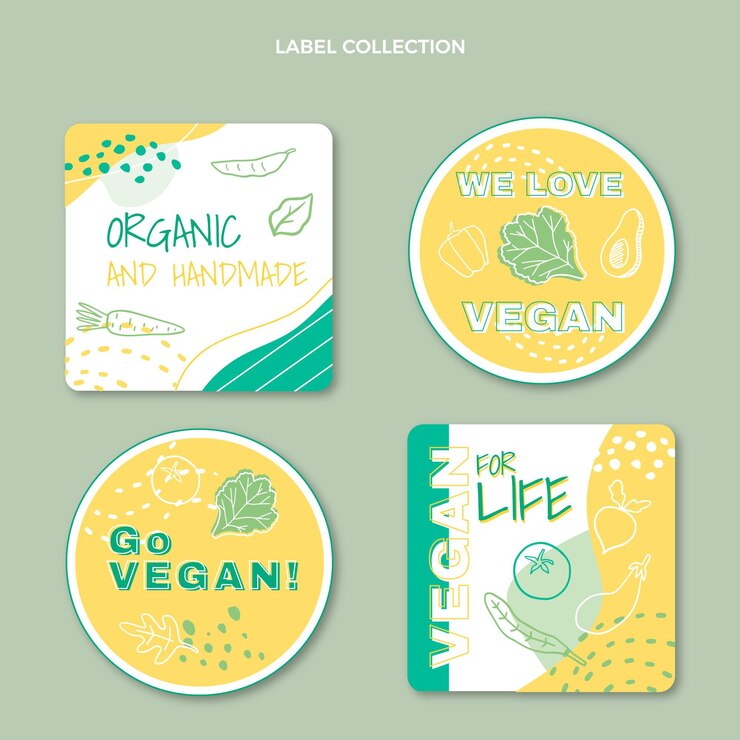 Free Vector flat design vegan food labels