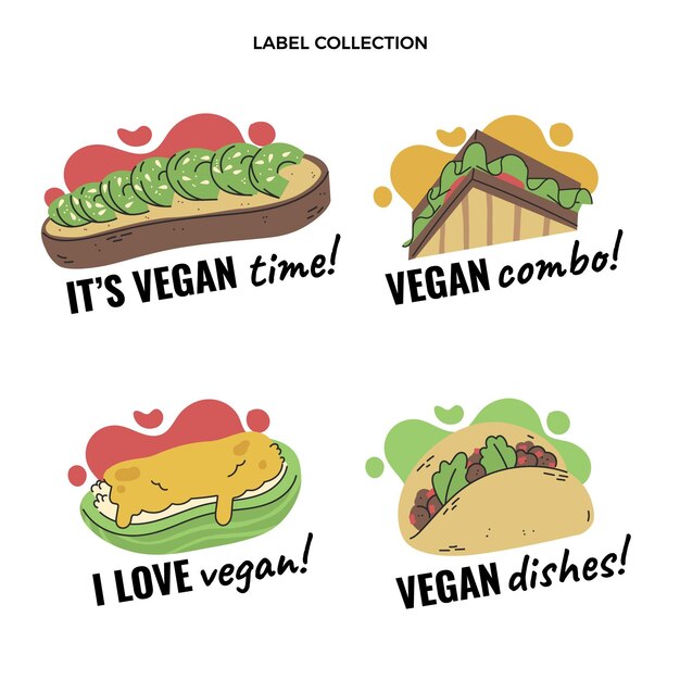 Free Vector flat design vegan food labels