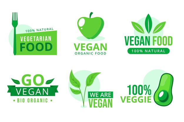 Vettore gratuito collezione di badge vegetariani dal design piatto