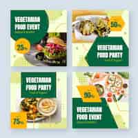 Free vector flat design vegetarian food instagram posts