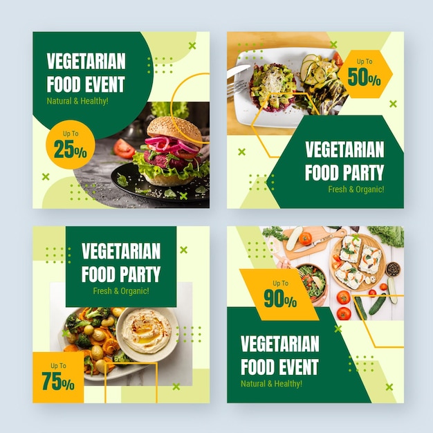 Flat design vegetarian food instagram posts