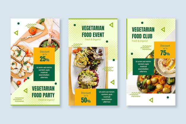Free vector flat design vegetarian food instagram stories