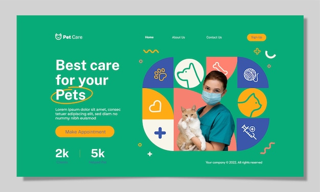 Flat design veterinary care landing page