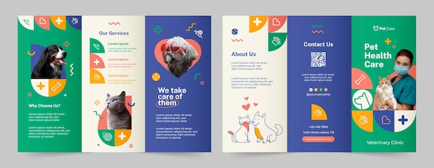 Flat design veterinary center brochure