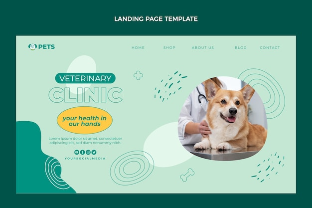 Vettore gratuito pagina di destinazione della clinica veterinaria dal design piatto