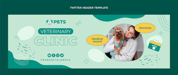 Flat design veterinary clinic twitter header