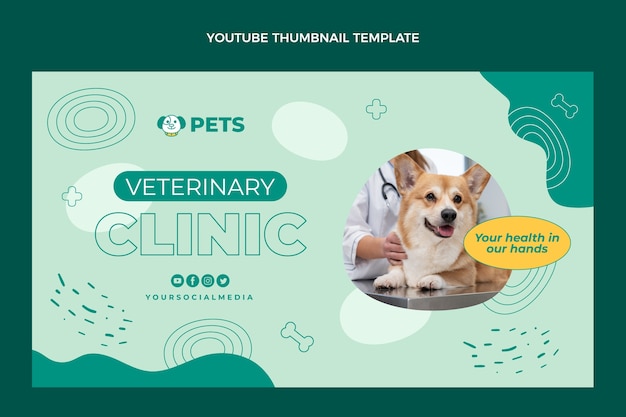 Vettore gratuito miniatura di youtube della clinica veterinaria design piatto