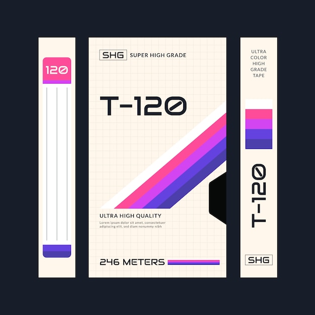 Free vector flat design vhs cover template design