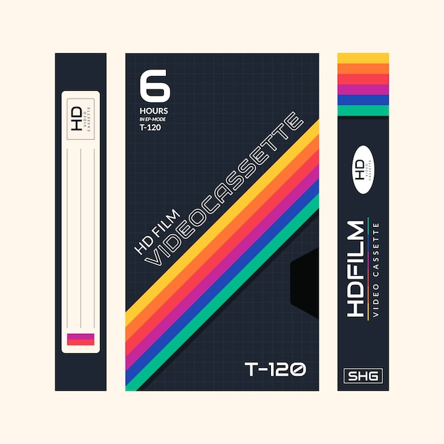 Vettore gratuito design piatto modello di copertina vhs