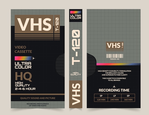 무료 벡터 평면 디자인 vhs 표지 템플릿