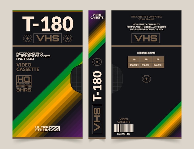 Бесплатное векторное изображение Шаблон обложки vhs с плоским дизайном