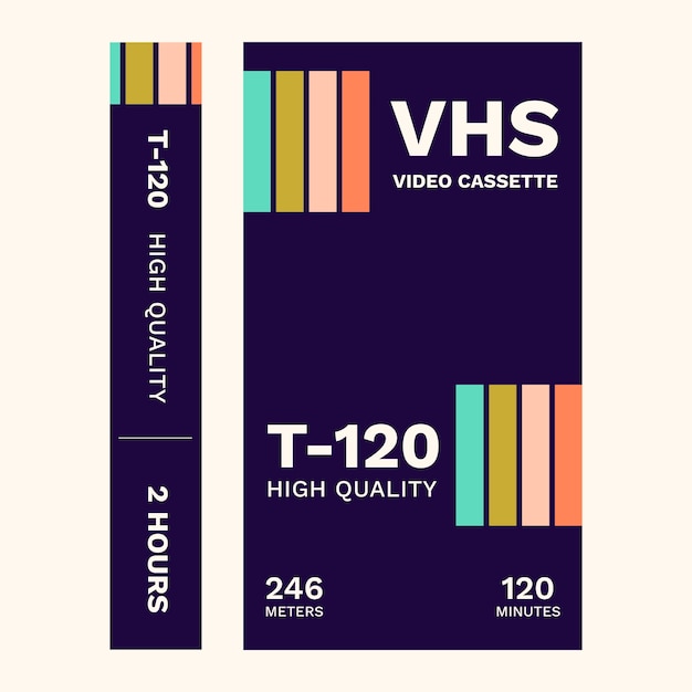 Бесплатное векторное изображение Шаблон обложки vhs с плоским дизайном