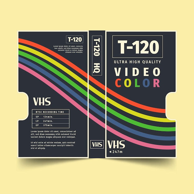 Vettore gratuito modello di copertina vhs design piatto