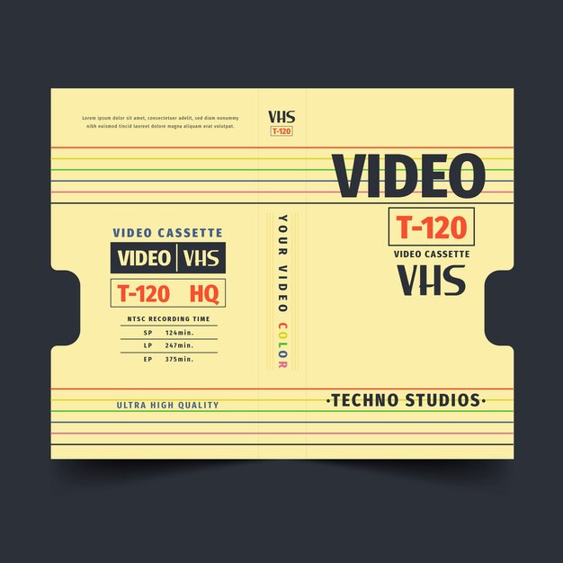 Бесплатное векторное изображение Шаблон обложки vhs с плоским дизайном