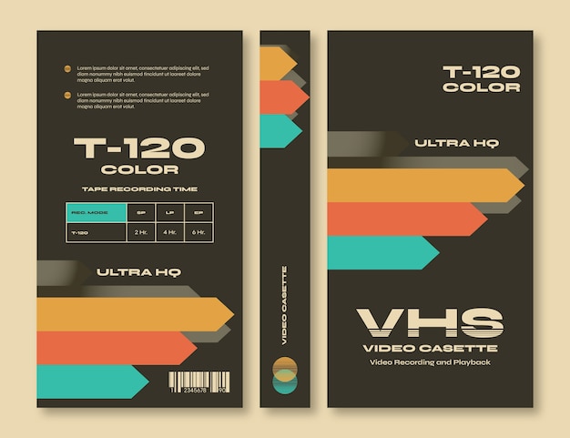 Vettore gratuito modello di copertina vhs design piatto