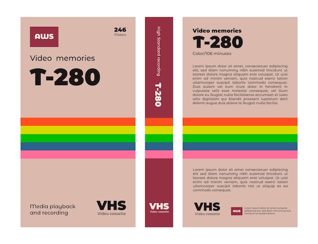 무료 벡터 평면 디자인 vhs 표지 템플릿