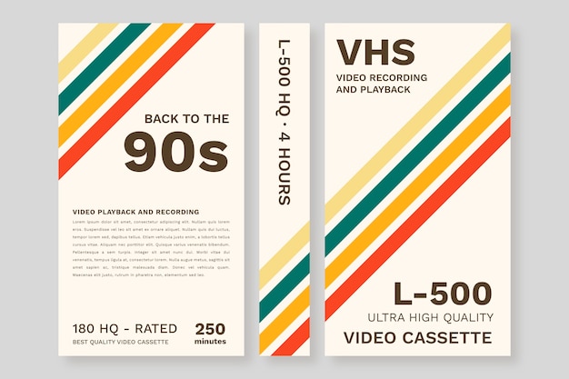 무료 벡터 평면 디자인 vhs 표지 템플릿