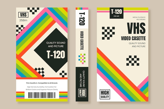 Free vector flat design vhs cover template